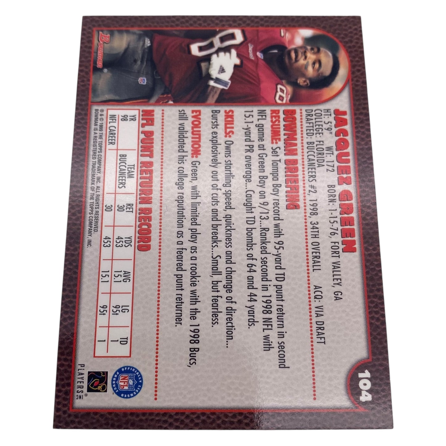 Jacquez Green Signed Tampa Bay Bucs Trading Card