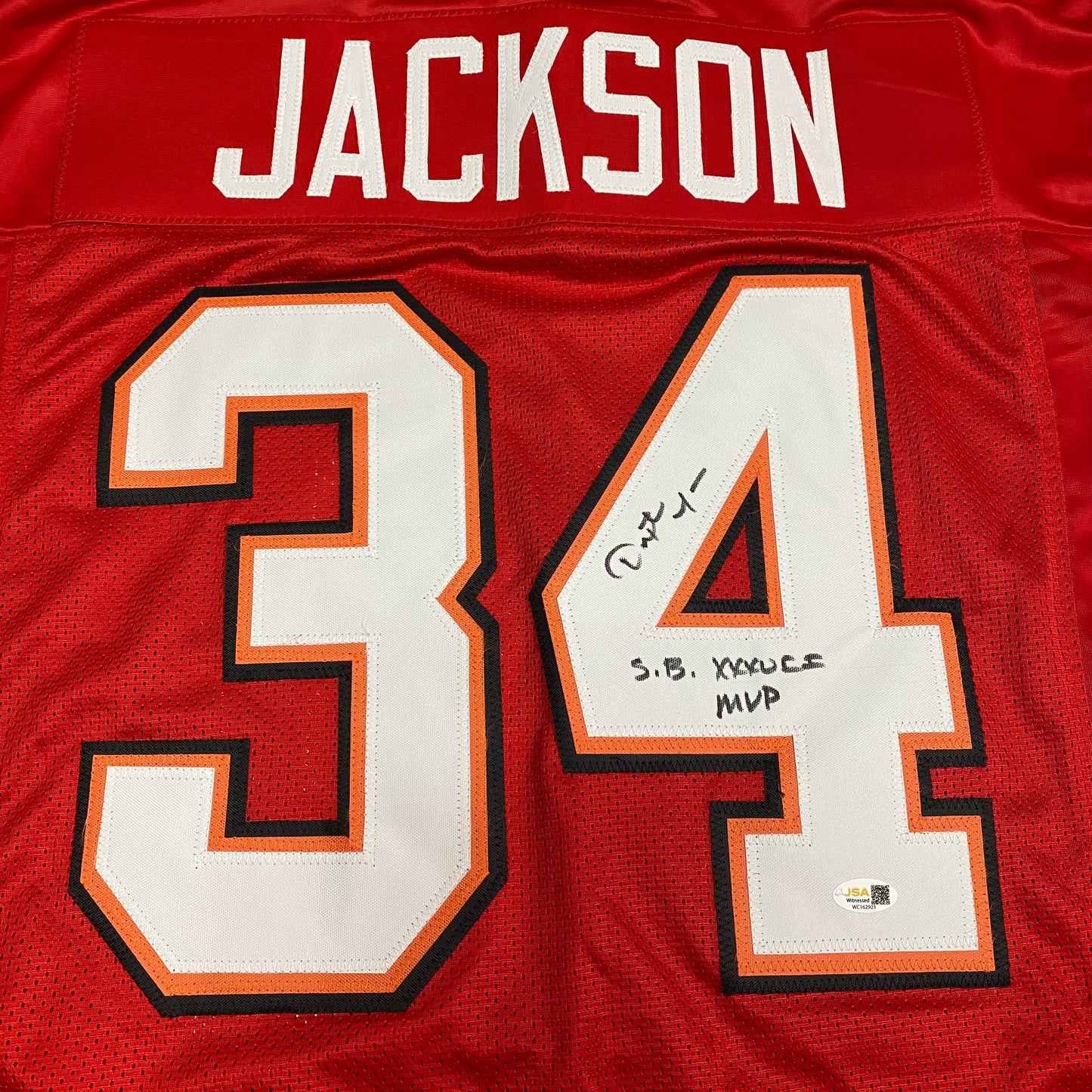 Dexter Jackson signed Red #34 stitched jersey - Tampa Bay Buccaneers Style