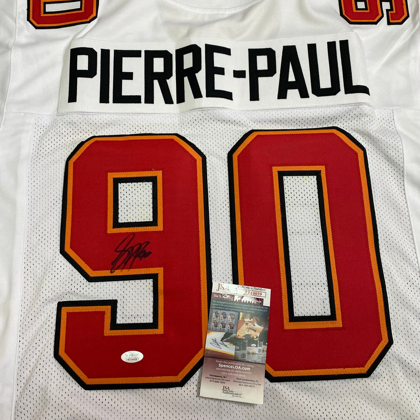 Jason Pierre-Paul signed White #90 Stitched Jersey - Tampa Bay Buccaneers Style