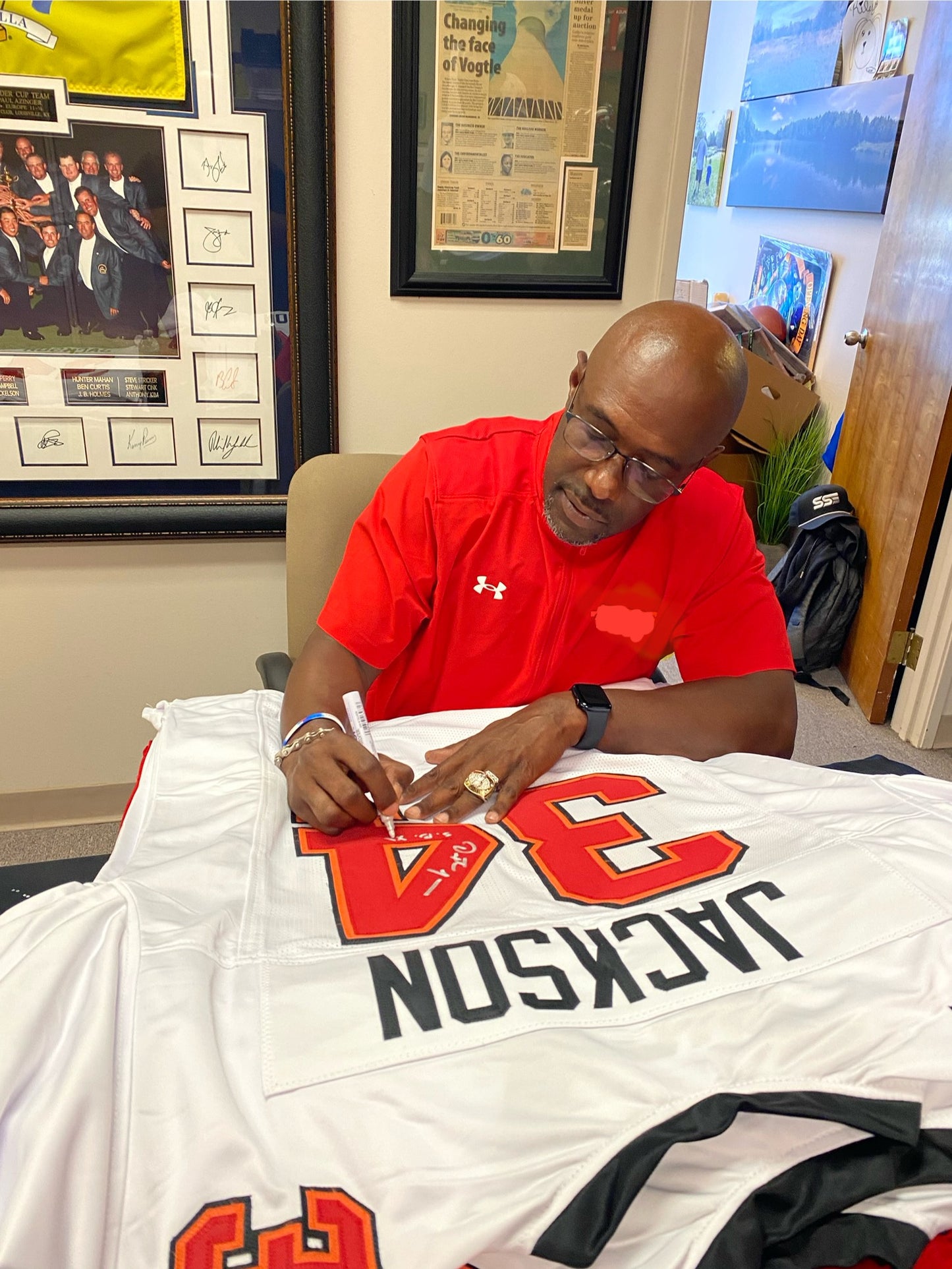 Dexter Jackson signed White #34 stitched jersey - Tampa Bay Buccaneers Style