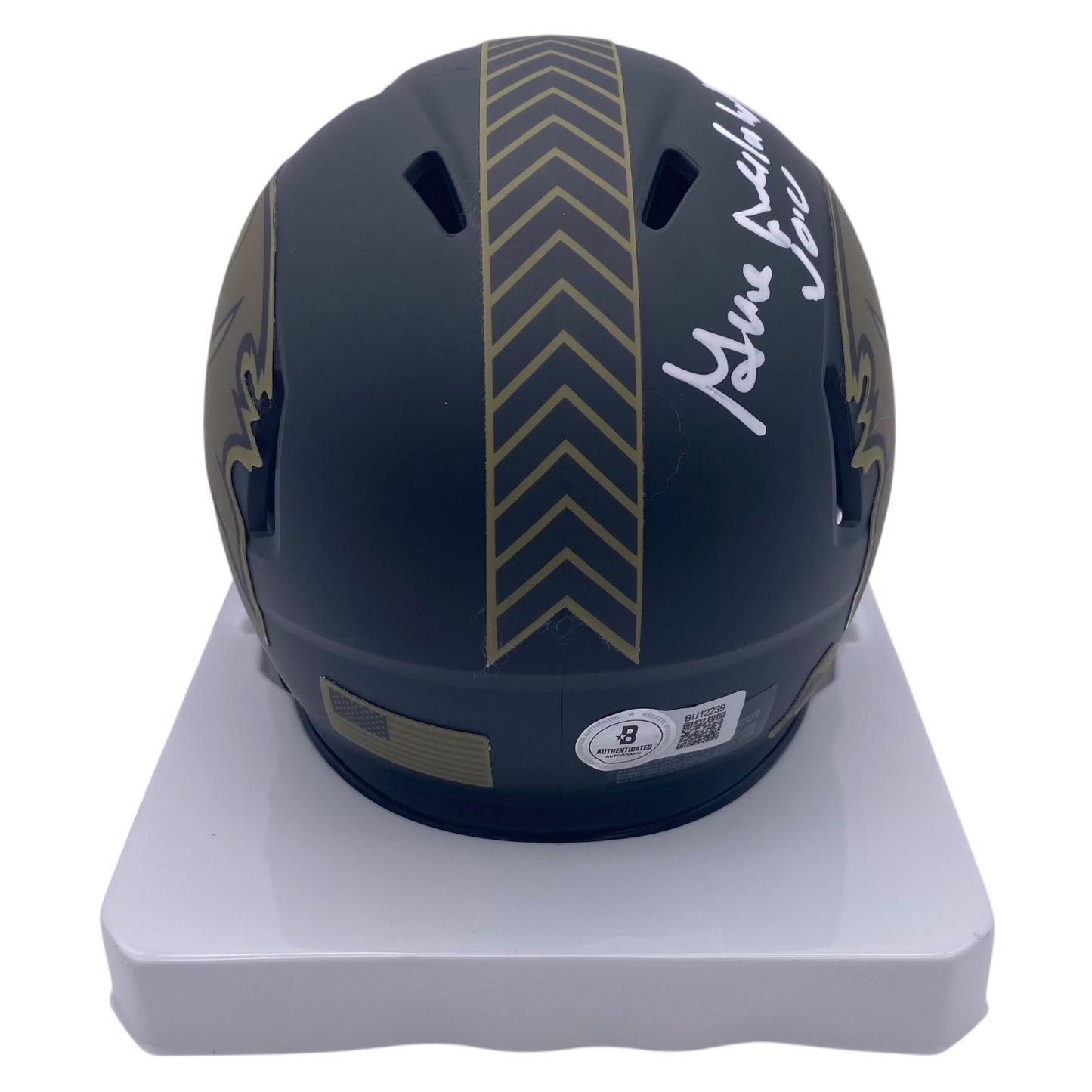 Gene Deckerhoff The Voice of the Bucs Signed Tampa Bay Buccaneers Salute To Service Alternate Speed Mini Helmet