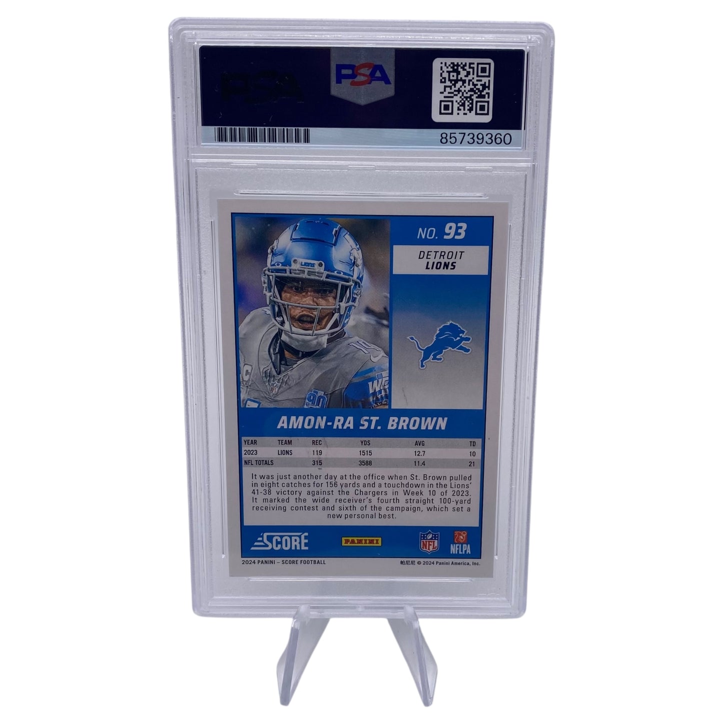 Amon-ra St. Brown Signed Detroit Lions 2024 Panini Score Trading Card PSA/DNA Slabbed