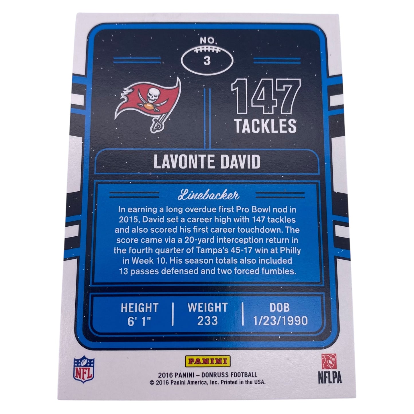 Lavonte David Signed Tampa Bay Buccaneers Trading Card