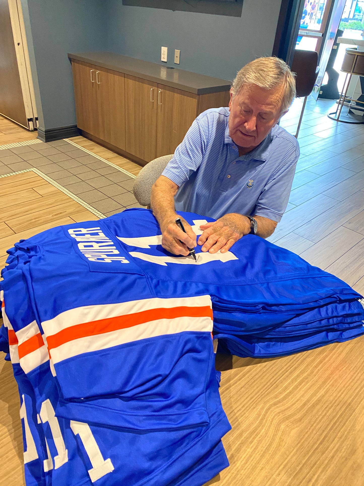 Steve Spurrier Signed #11 Stitched Jersey Florida Gators Style Blue