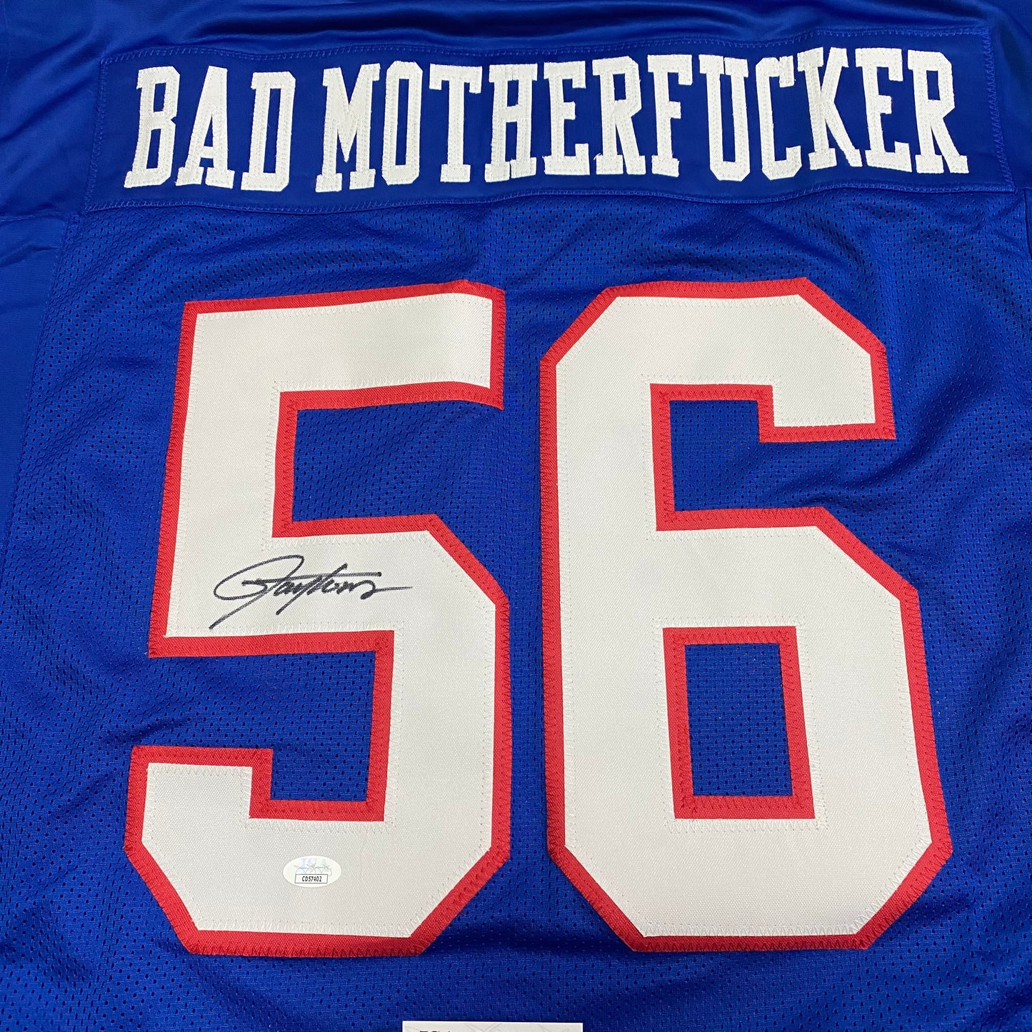 Lawrence Taylor "Bad Mother F---" Signed Blue #56 stitched jersey - New York Giants LB