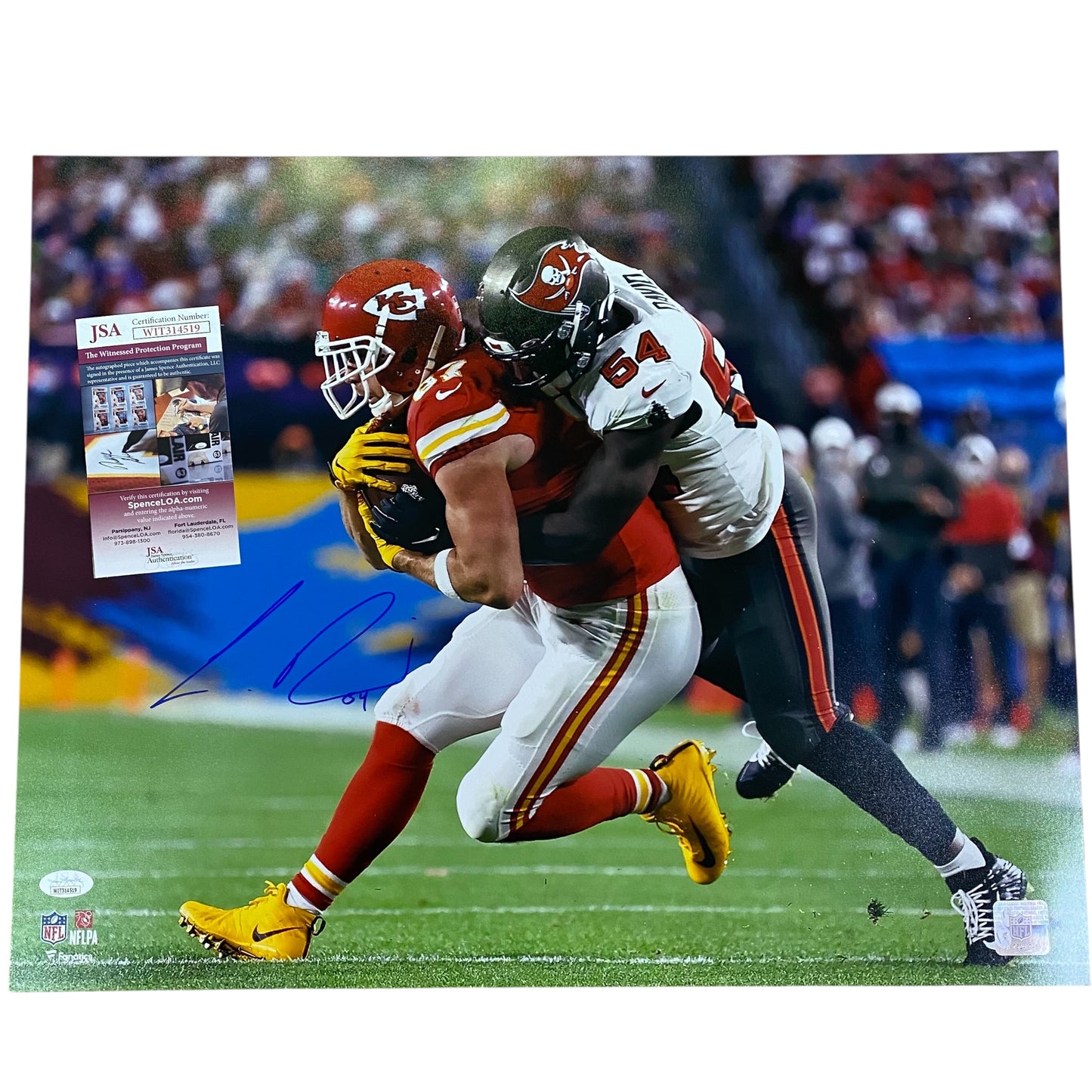 Lavonte David Signed Tampa Bay Buccaneers 16x20 Photo Tackling Travis Kelce
