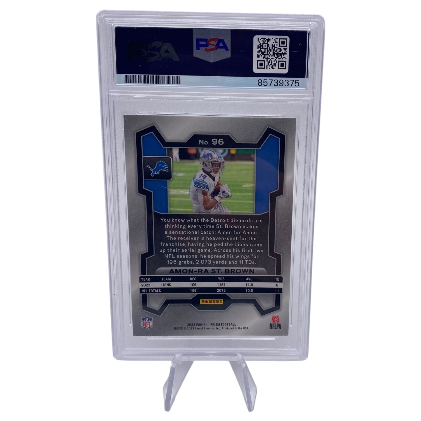Amon-ra St. Brown Signed Detroit Lions 2023 Panini Prizm Trading Card PSA/DNA Slabbed