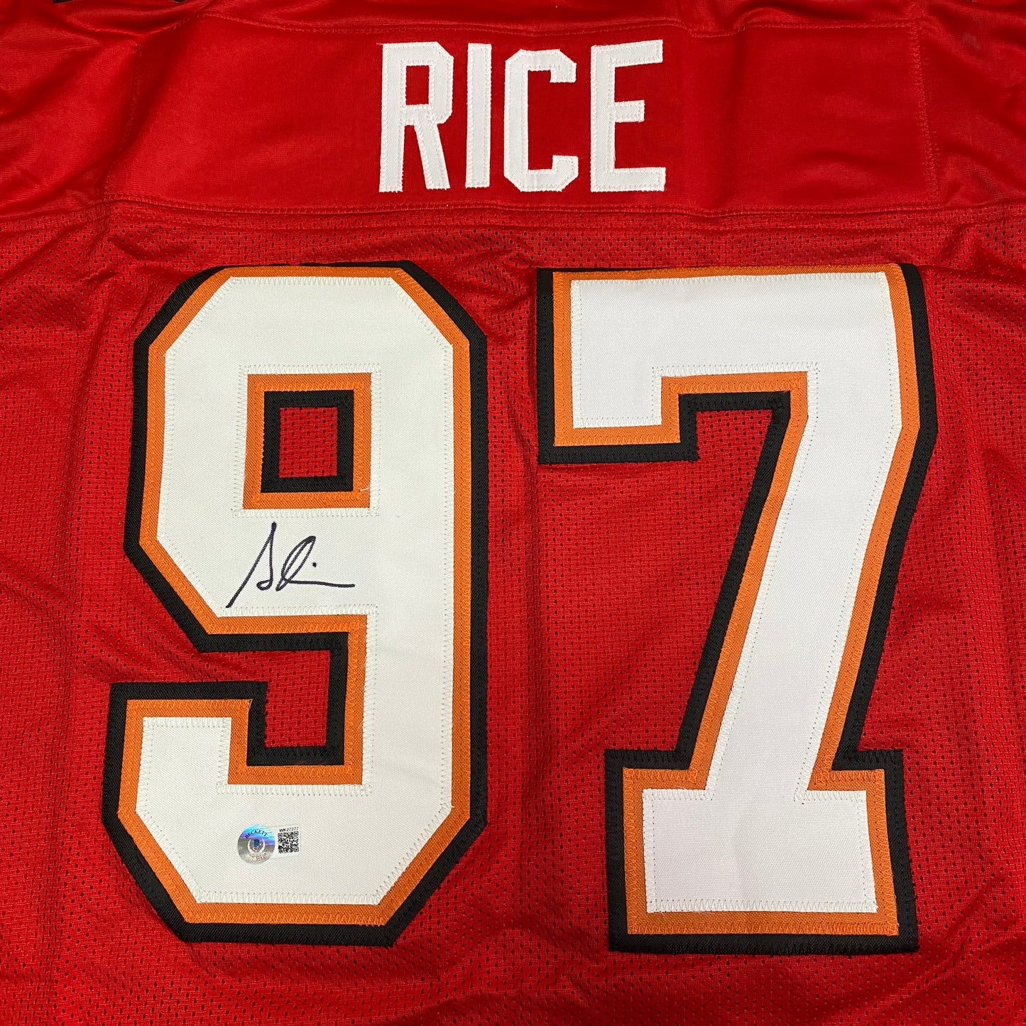 Simeon Rice signed Red #97 stitched jersey - Tampa Bay Buccaneers Style