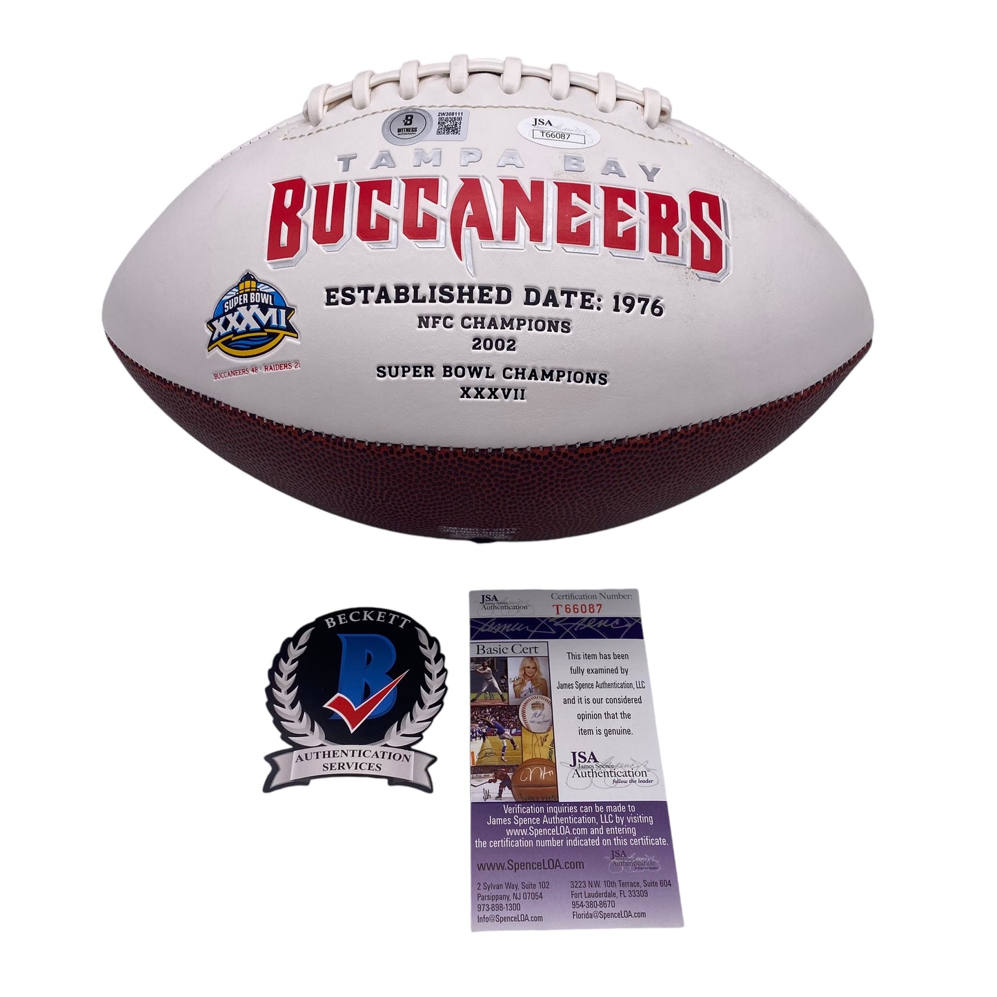 Coach Jon Gruden & Brad Johnson Signed Tampa Bay Buccaneers Logo Football