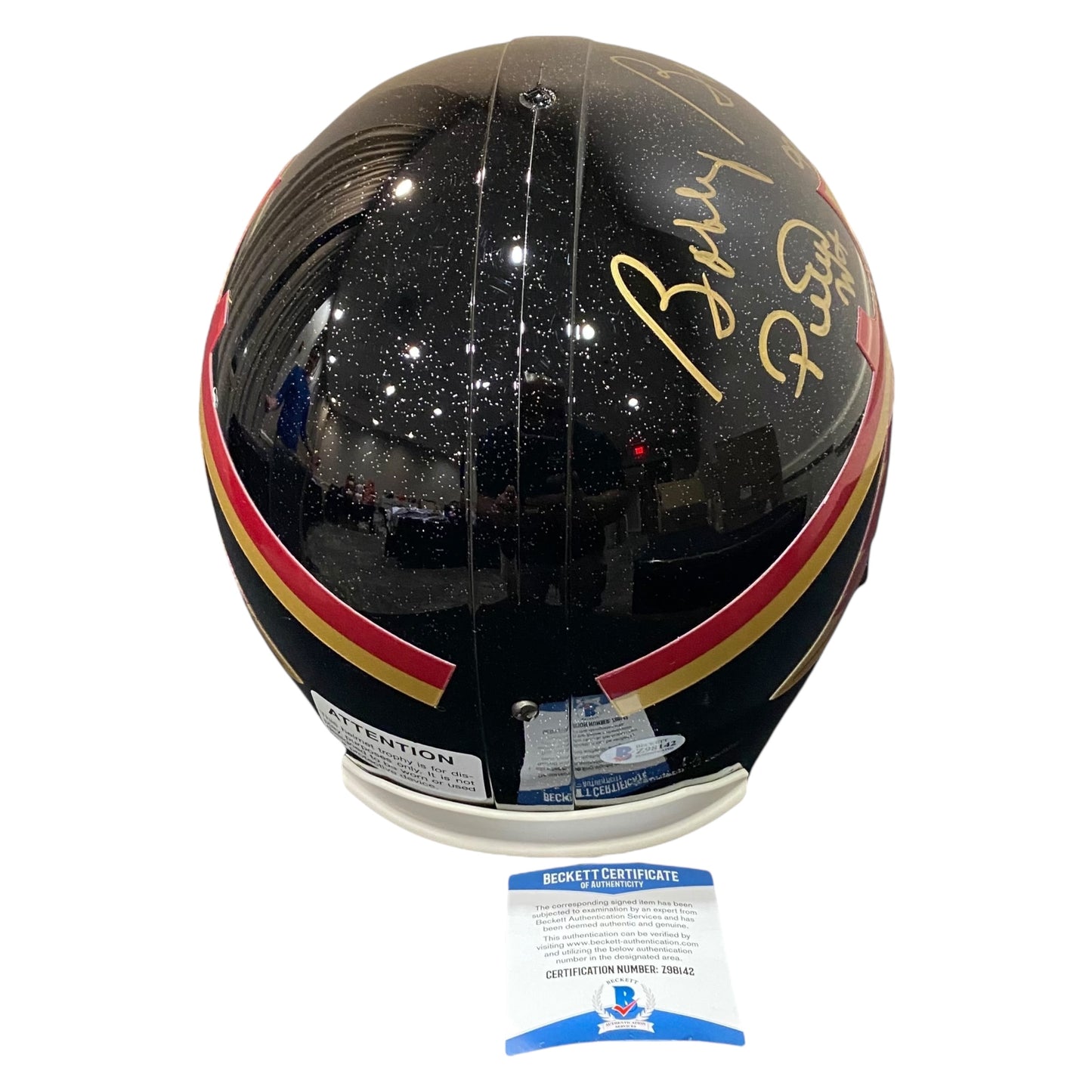 Coach Bobby Bowden and Peter Warrick 1999 National Champs Signed Black Florida State Seminoles Full Size Replica Football Helmet