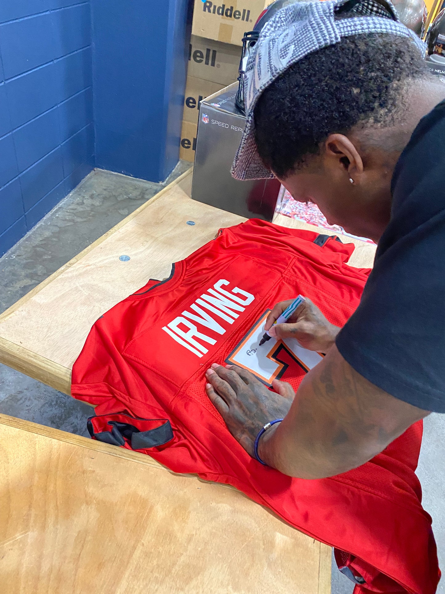 Bucky Irving signed red #7 stitched jersey