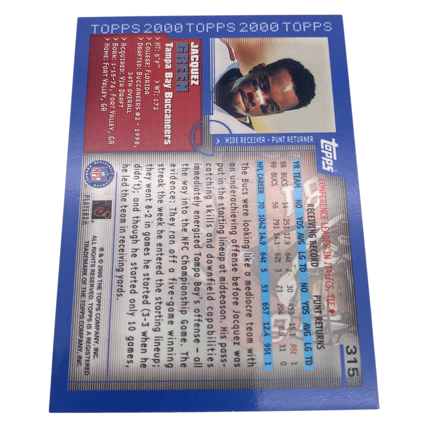 Jacquez Green Signed Tampa Bay Bucs Trading Card