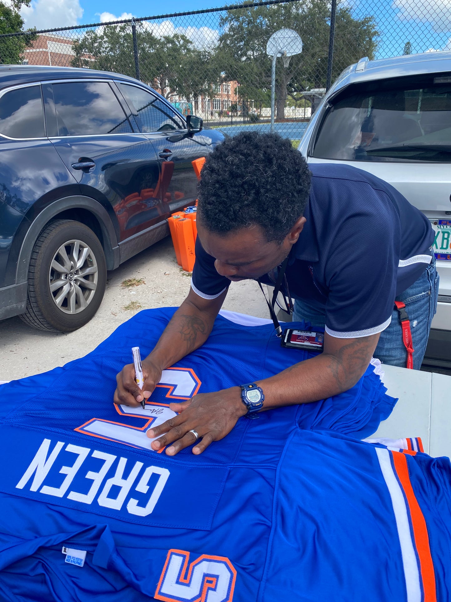 Jacquez Green signed Blue #5 stitched jersey - Florida Gators Style