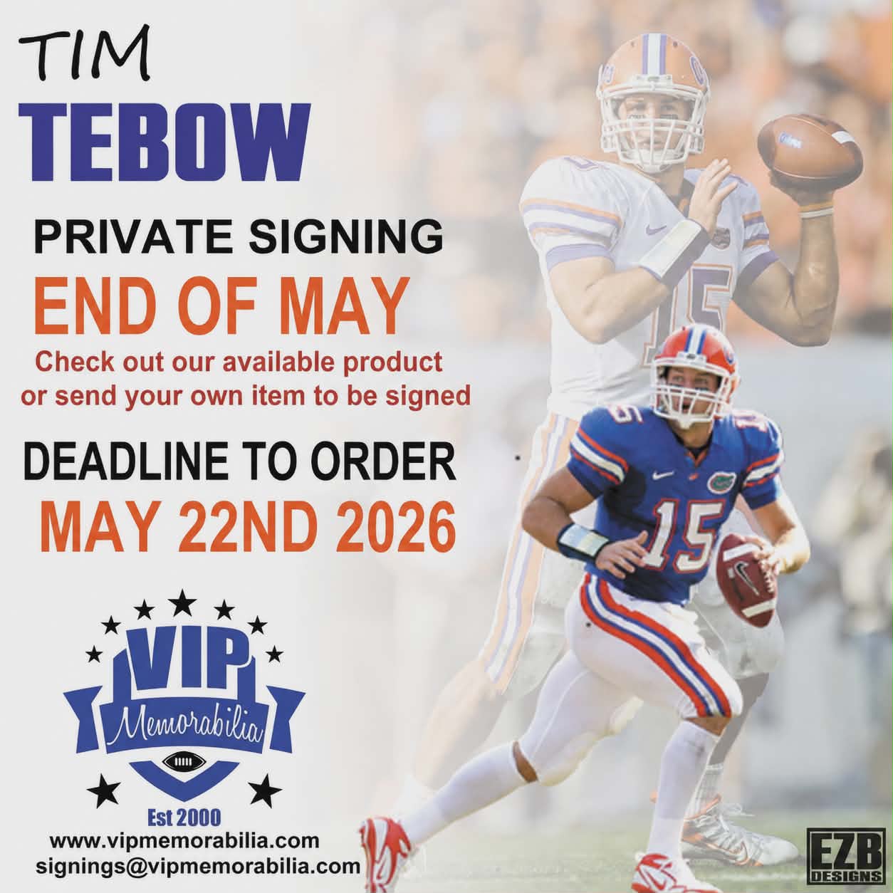 Tim Tebow Private Autograph Signing - Late May, 2026