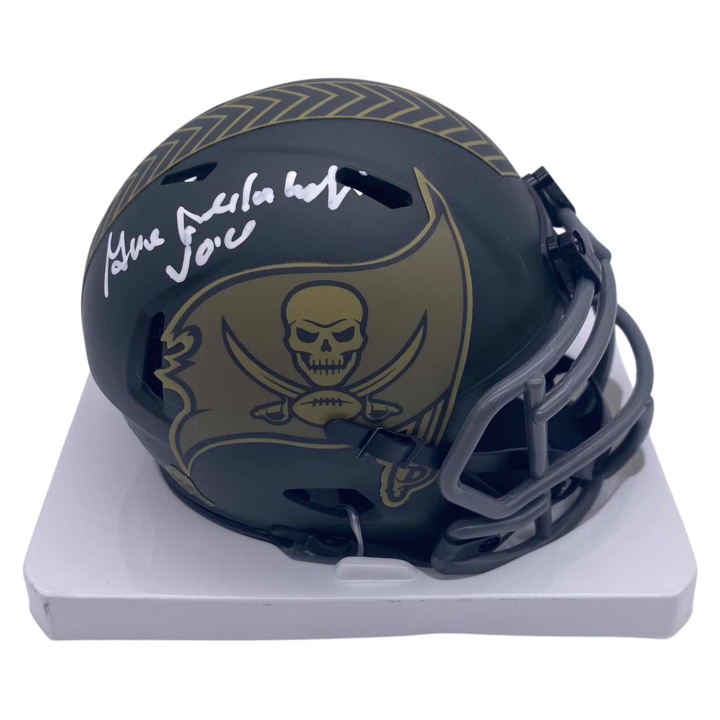 Gene Deckerhoff The Voice of the Bucs Signed Tampa Bay Buccaneers Salute To Service Alternate Speed Mini Helmet