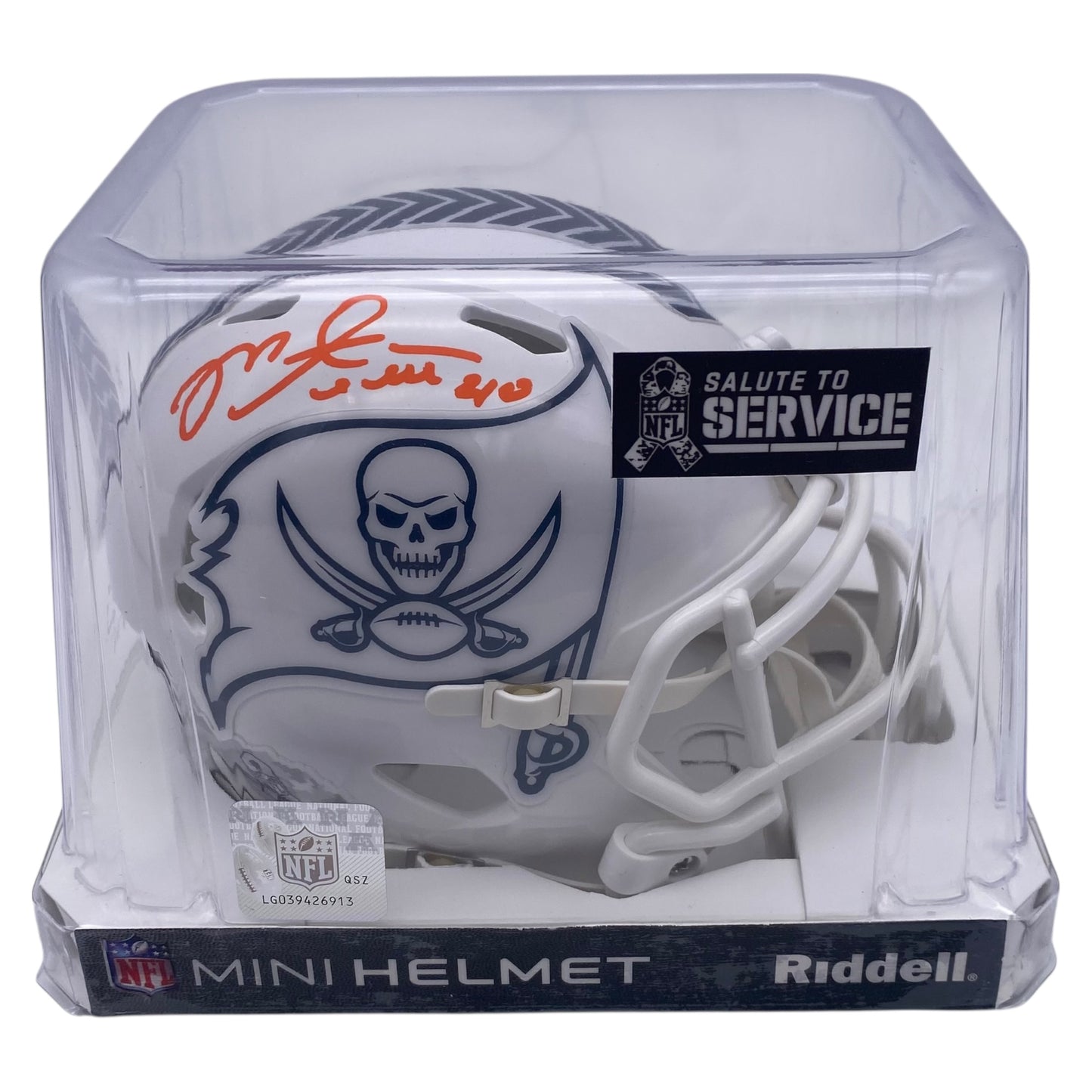 Mike Alstott Signed Tampa Bay Buccaneers 2024 Salute to Service Alternate Speed Mini Helmet
