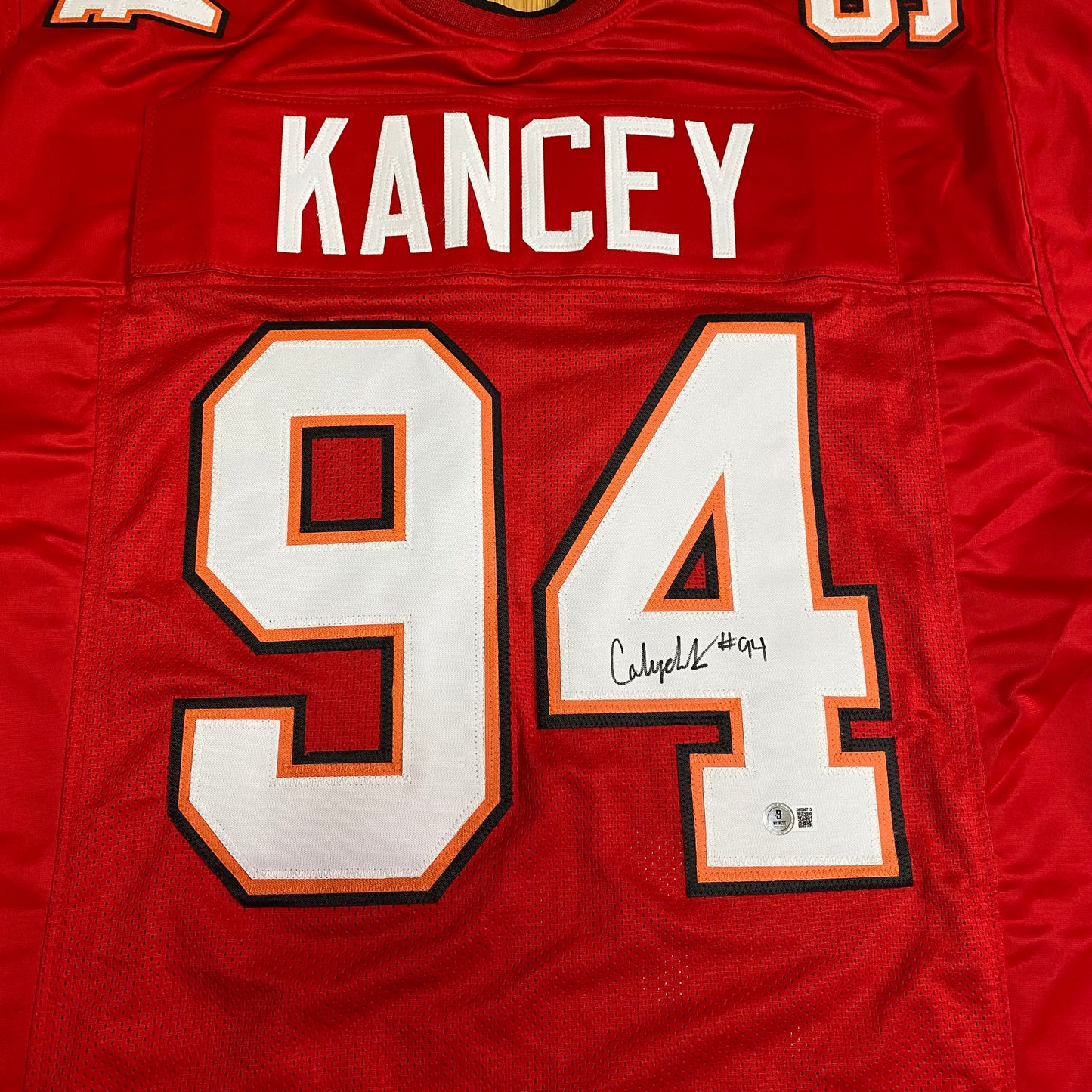 Calijah Kancey Signed #94 Stitched Jersey Tampa Bay Bucs Style Red