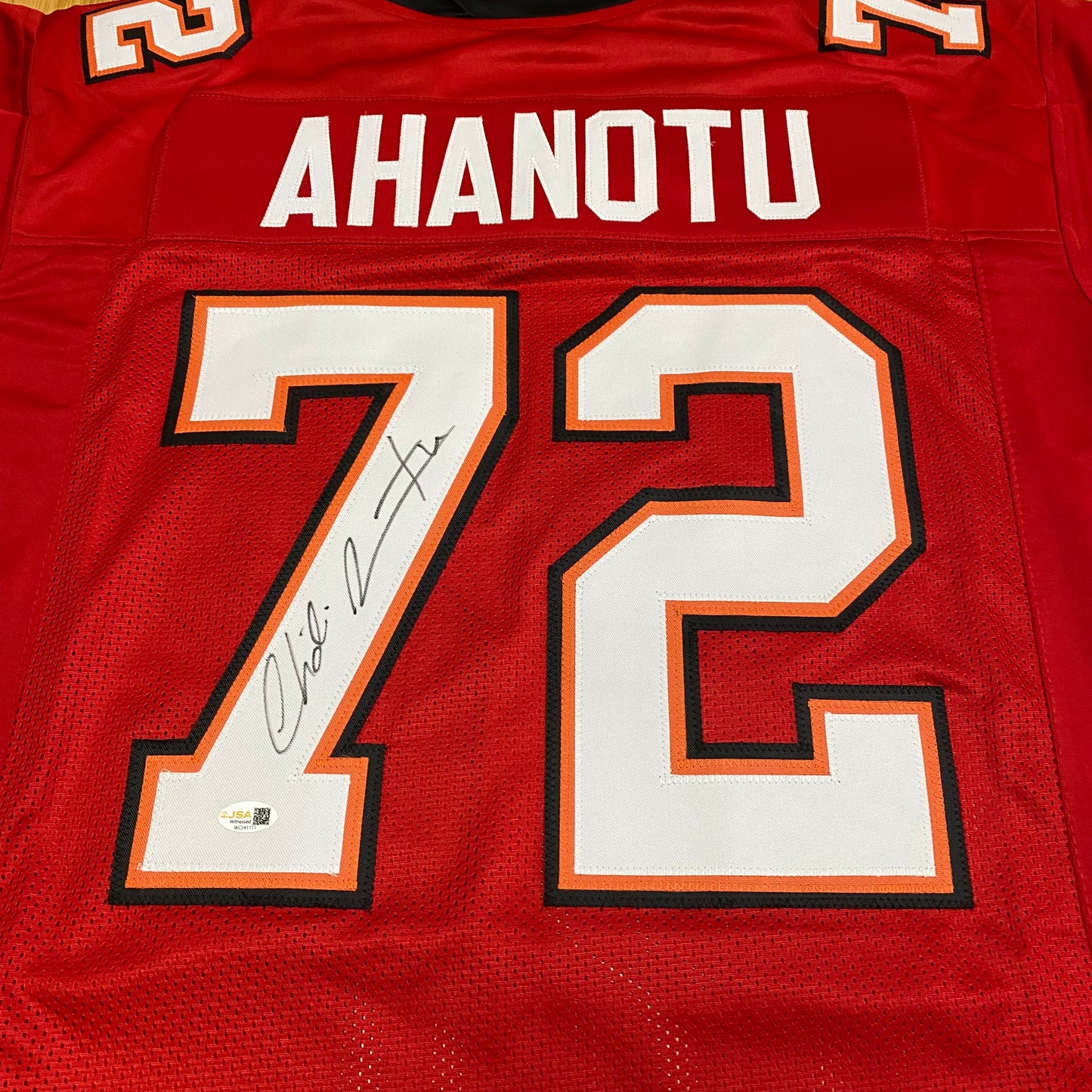 Chidi Ahanotu Signed Red #72 Stitched Jersey - Tampa Bay Buccaneers DL