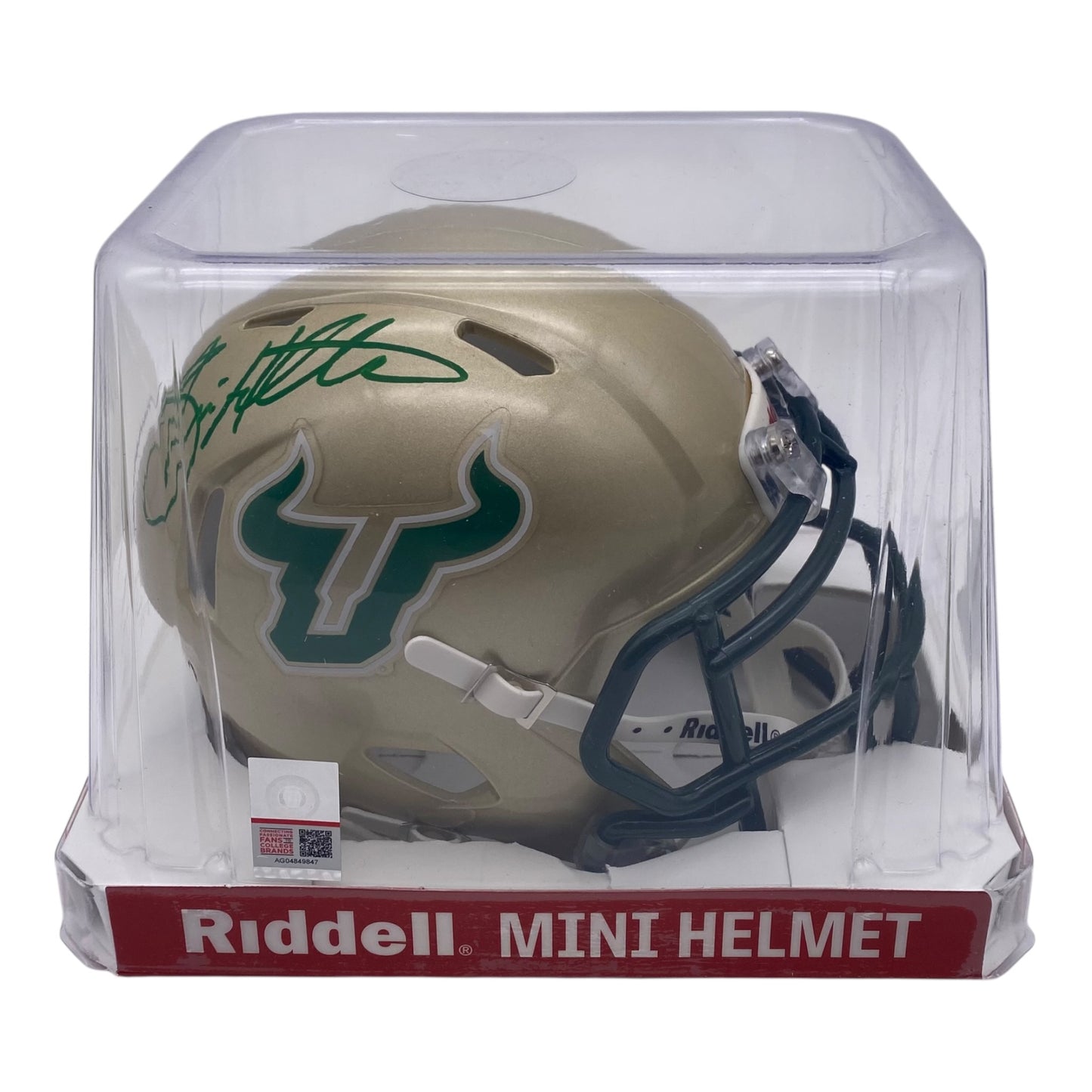 Brian Hartline Signed University of South Florida USF Bulls Gold Speed Mini Helmet