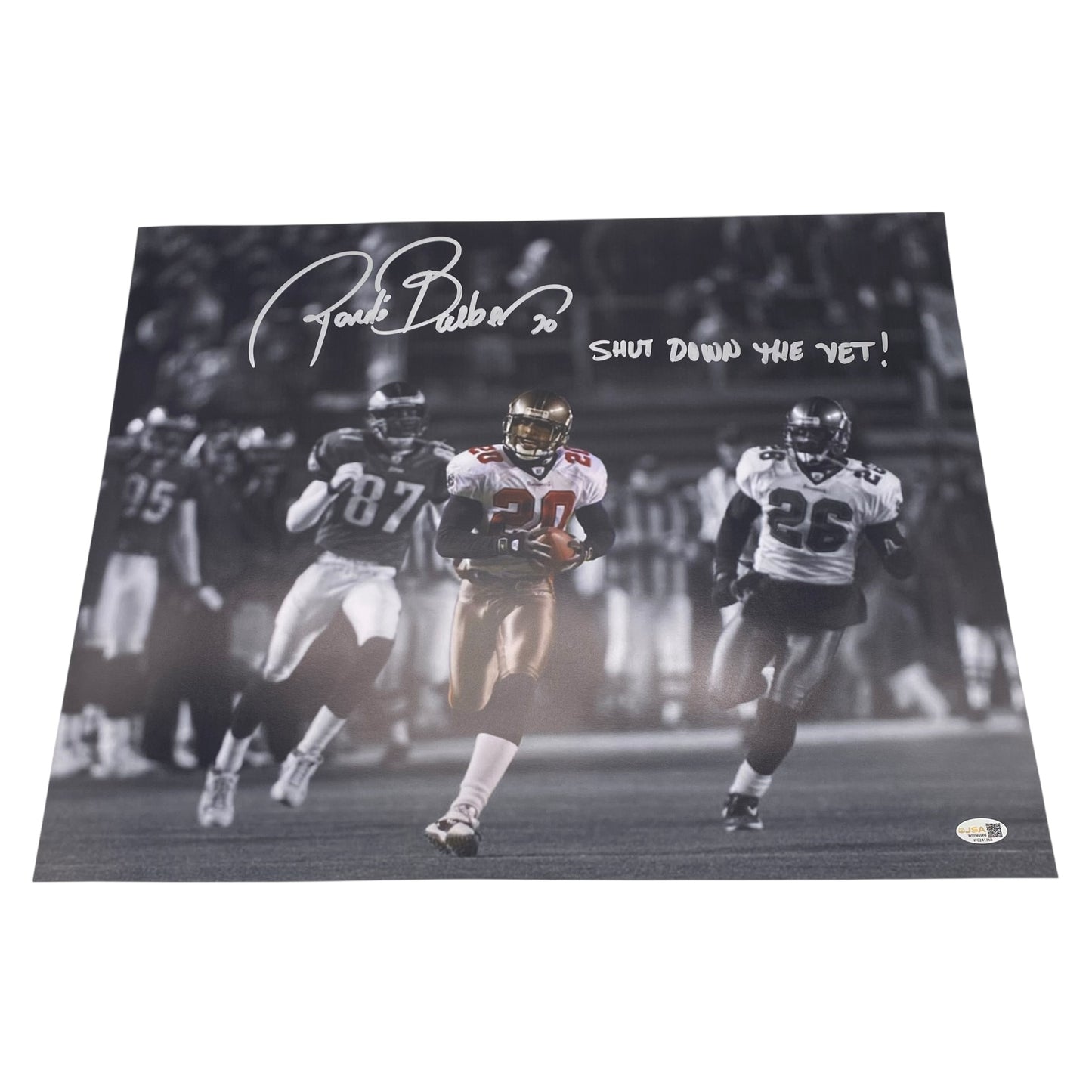 Ronde Barber Signed Tampa Bay Buccaneers 16x20 Shut Down the Vet