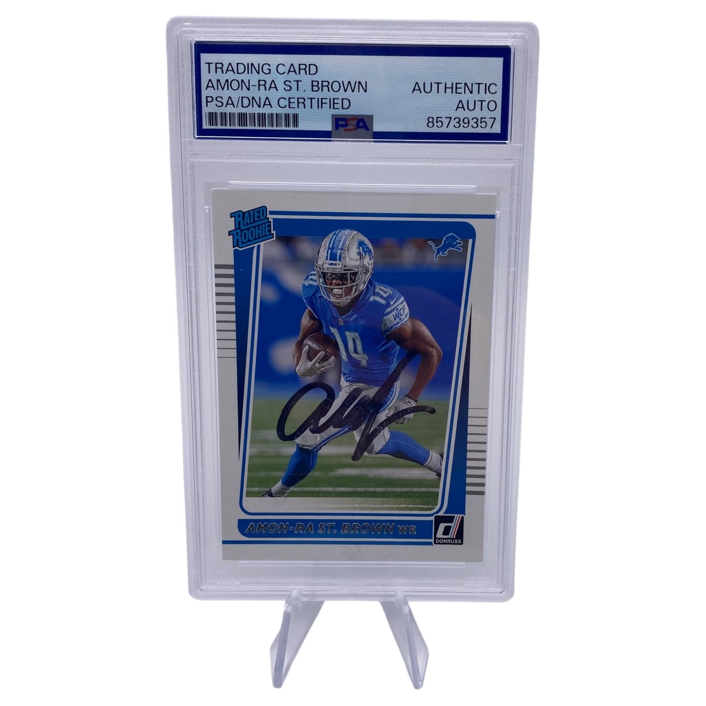 Amon-ra St. Brown Signed Detroit Lions 2021 Panini Donruss Rated Rookie Trading Card PSA/DNA Slabbed
