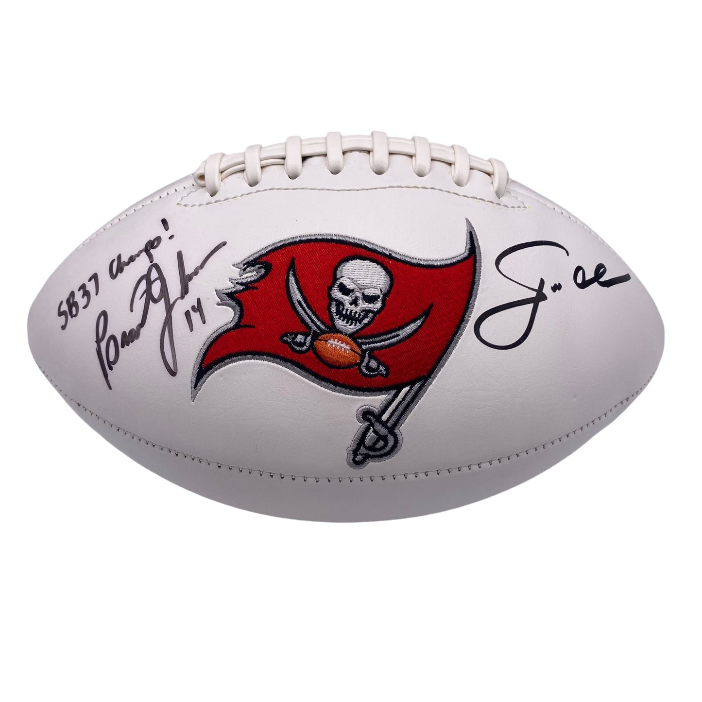 Coach Jon Gruden & Brad Johnson Signed Tampa Bay Buccaneers Logo Football