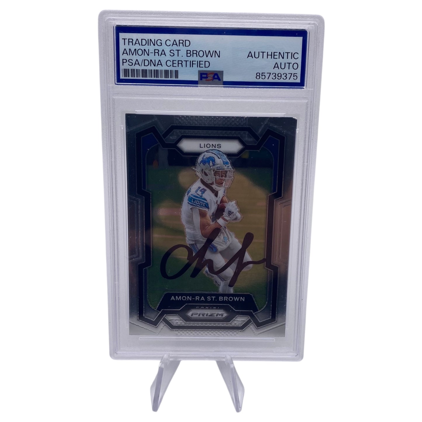 Amon-ra St. Brown Signed Detroit Lions 2023 Panini Prizm Trading Card PSA/DNA Slabbed