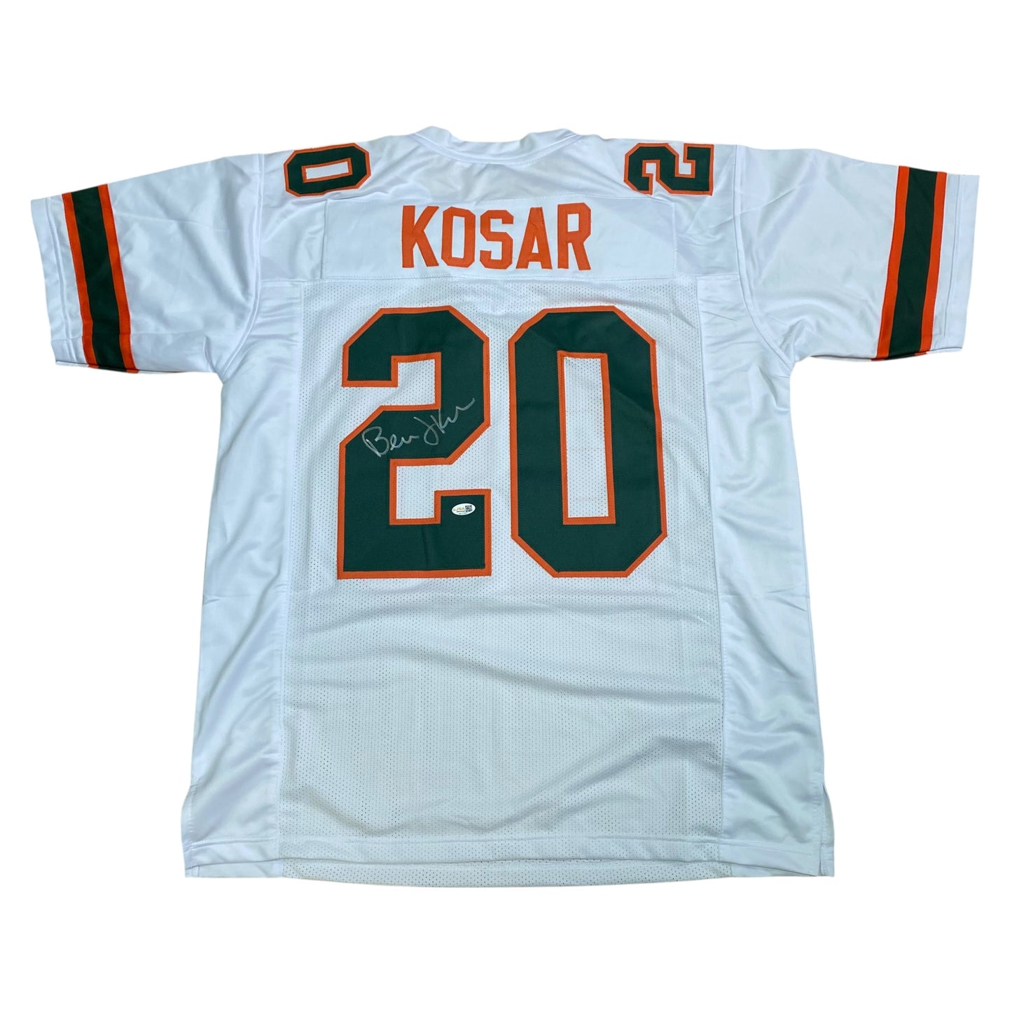 Bernie Kosar signed White #20 Stitched Jersey - Miami Hurricanes QB