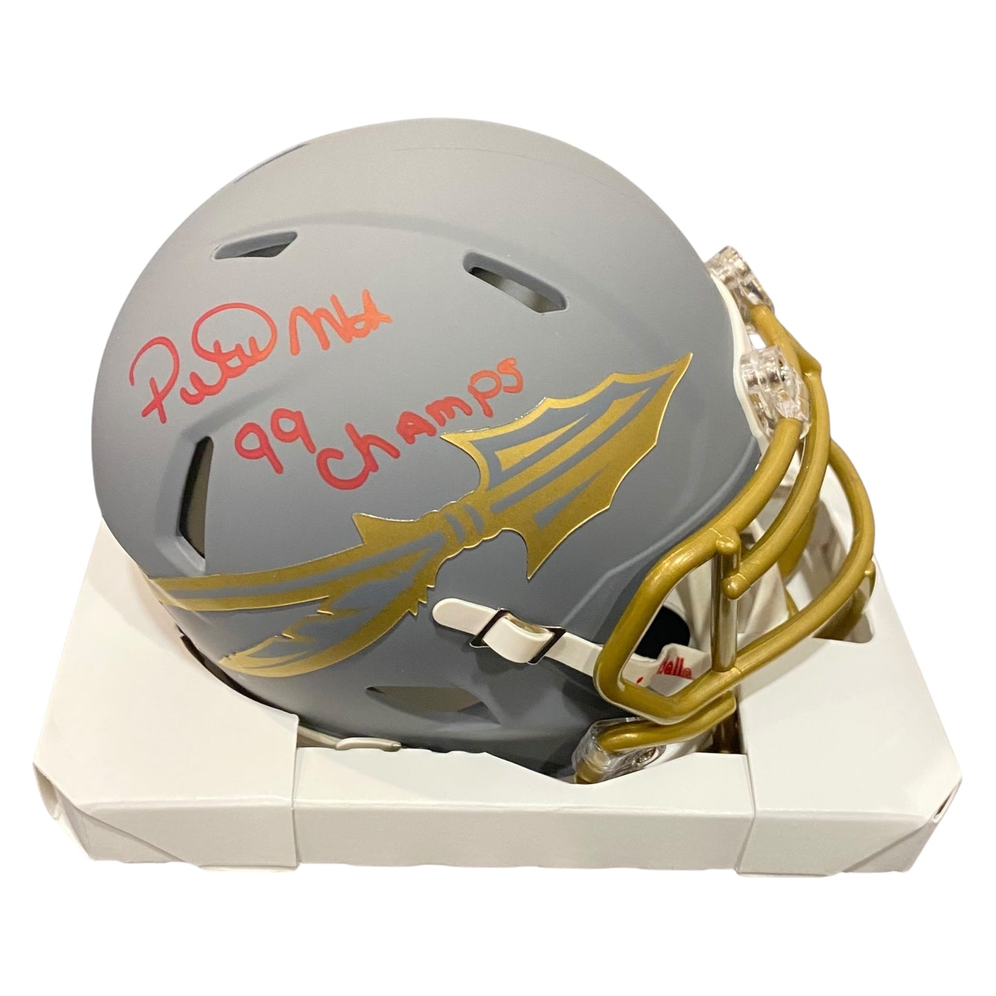 Peter Warrick 99 National Champions Signed Florida State Seminoles Slate Mini Football Helmet