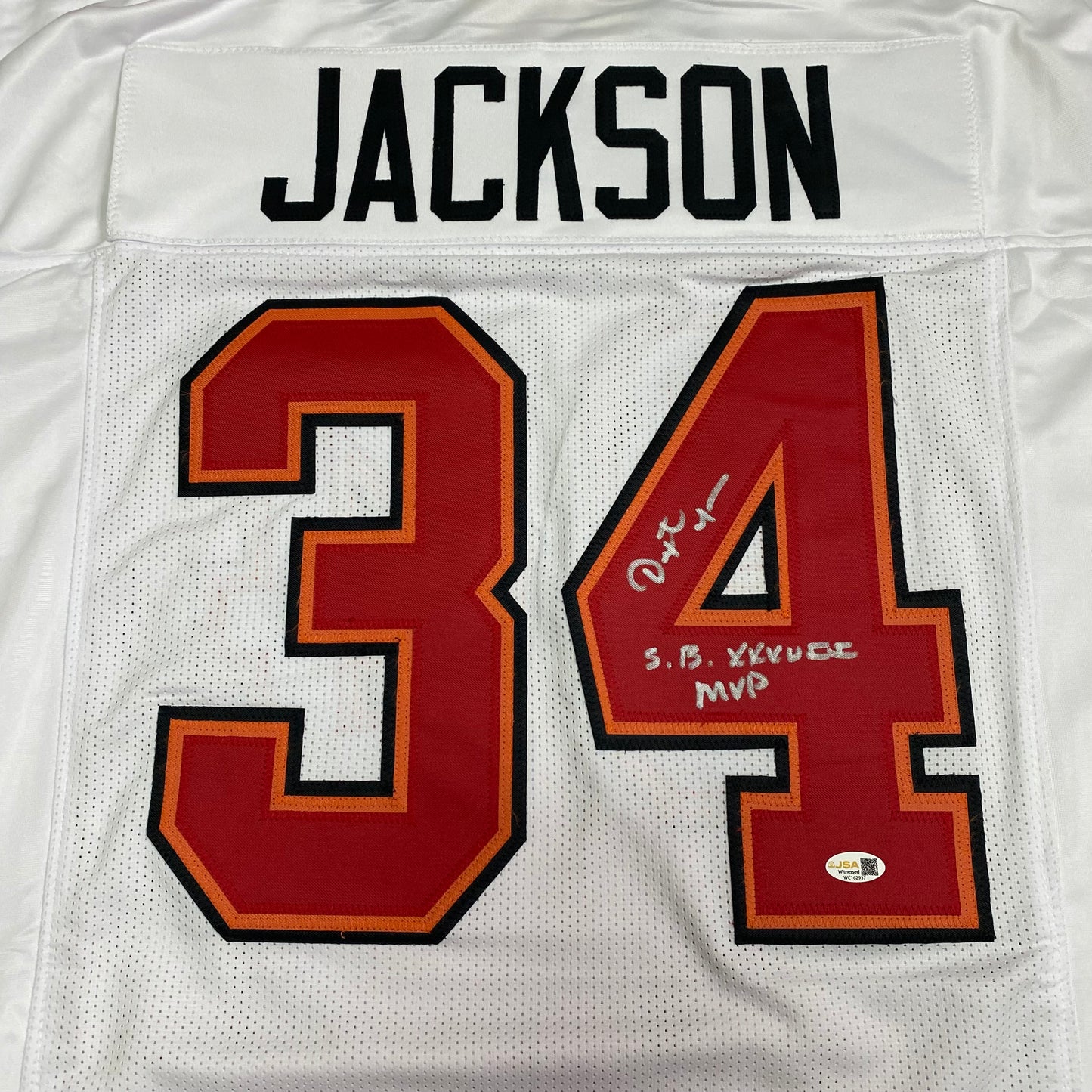 Dexter Jackson signed White #34 stitched jersey - Tampa Bay Buccaneers Style