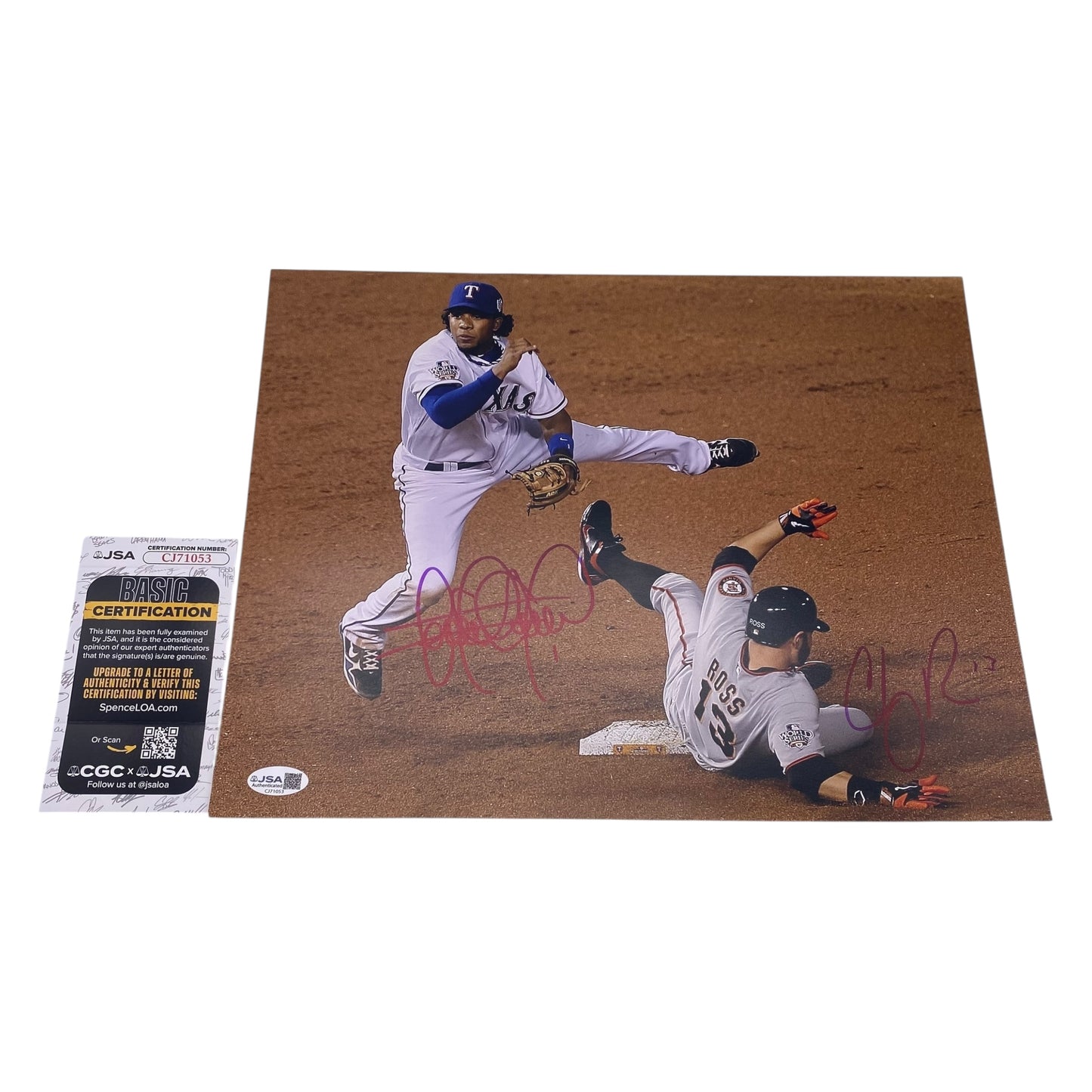 Elvis Andrus and Cody Ross Dual Signed Texas Rangers San Francisco Giants 2010 World Series 11x14 Photo