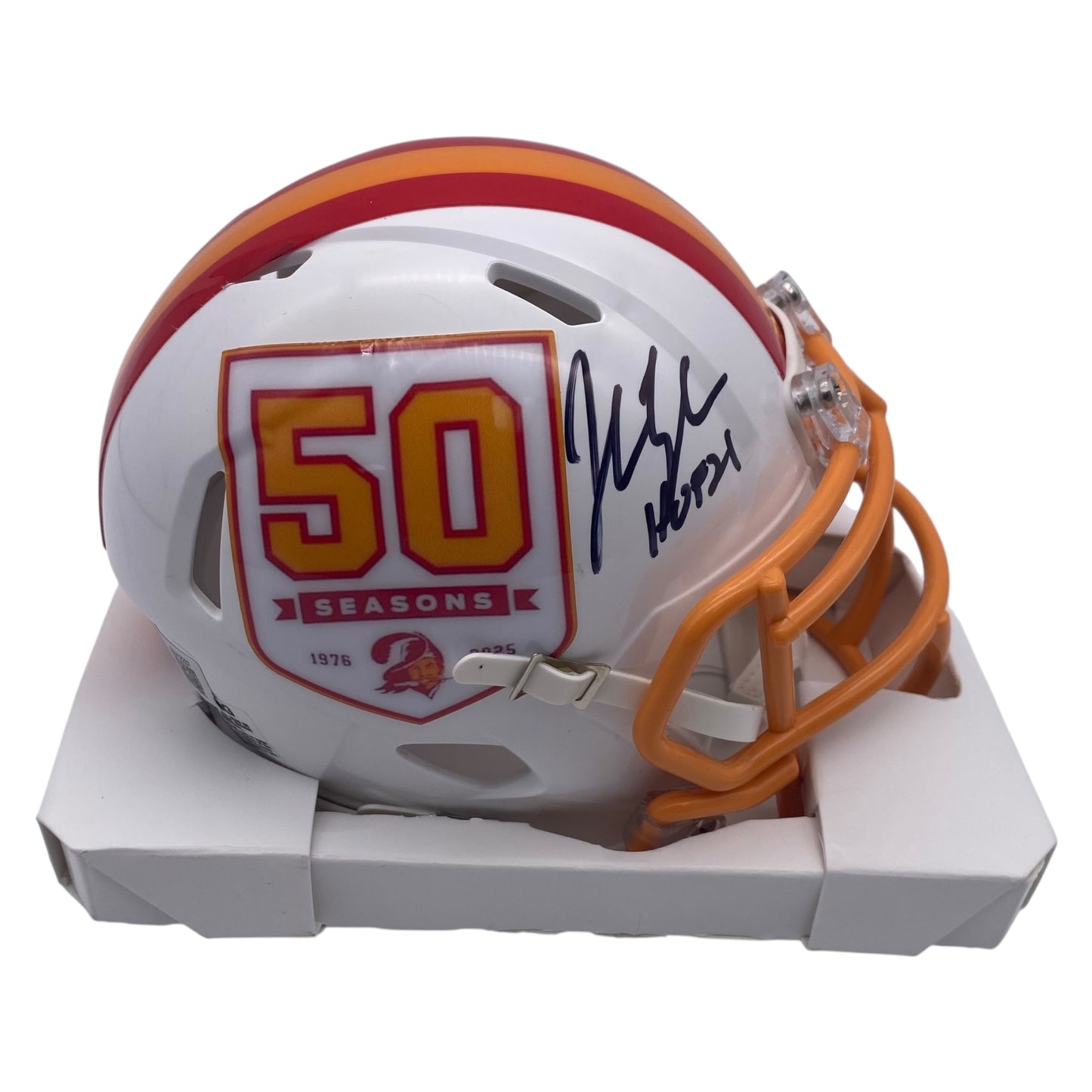 John Lynch Signed Tampa Bay Buccaneers 50th Anniversary Alternate Speed Mini Helmet