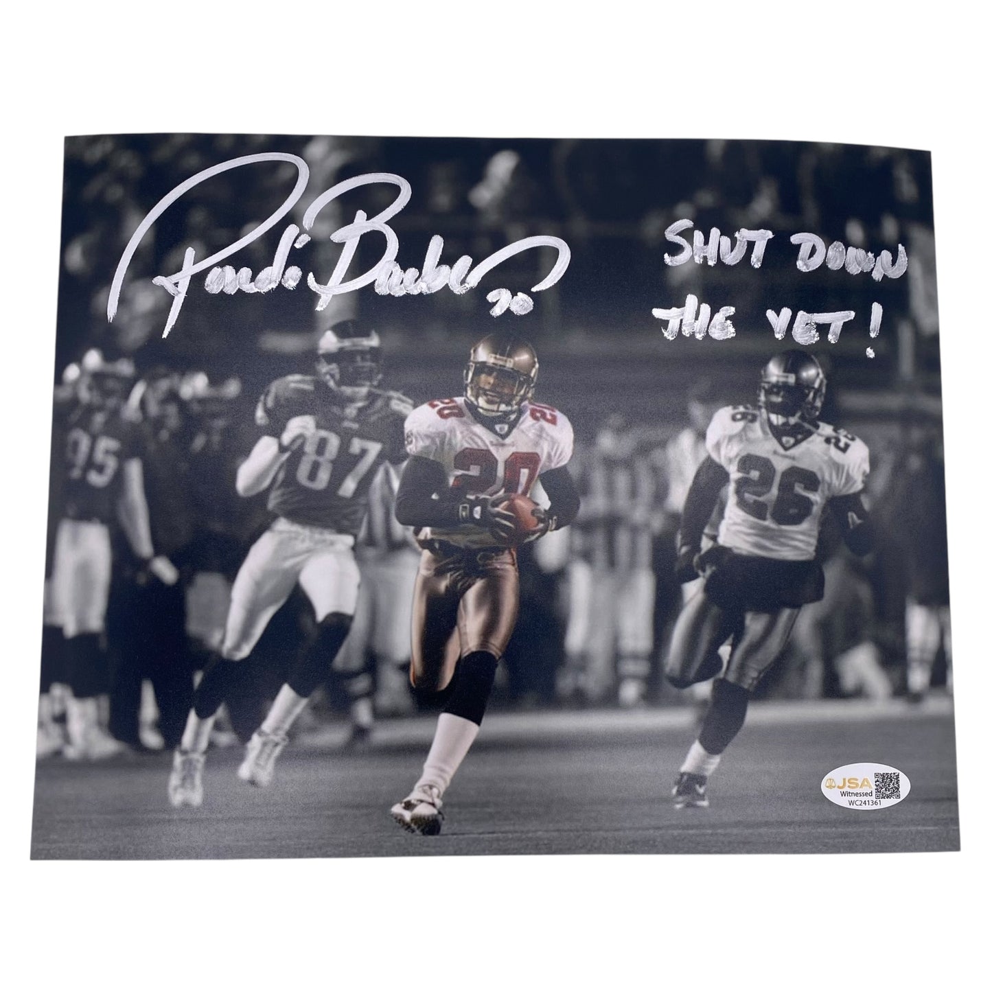 Ronde Barber Signed Tampa Bay Buccaneers 8x10 Shut Down the Vet