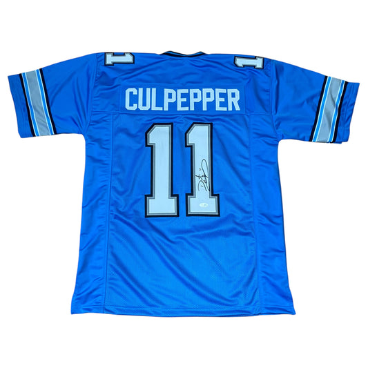 Daunte Culpepper signed Blue #11 stitched jersey - Detroit Lions QB
