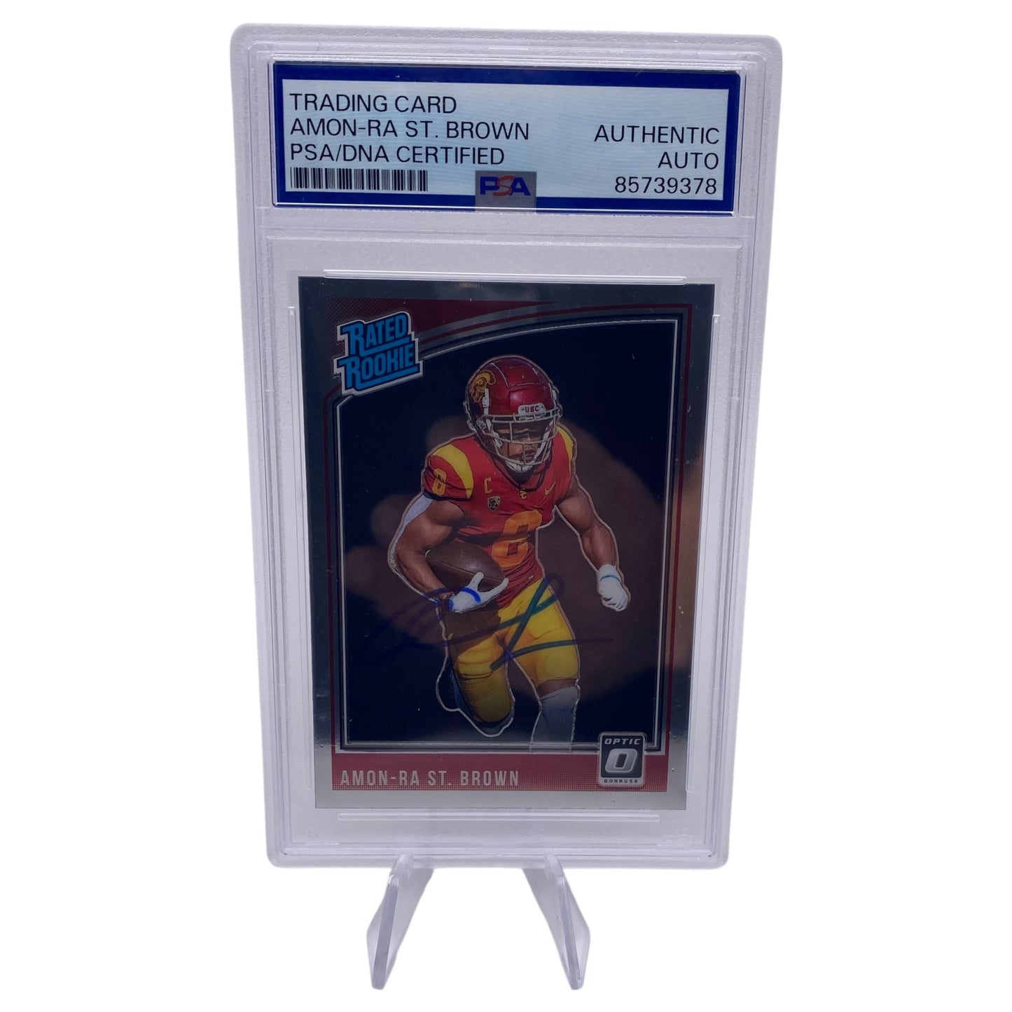 Amon-ra St. Brown Signed Detroit Lions 2021 Panini Chronicles Donruss Optic Rated Rookie Trading Card PSA/DNA Slabbed
