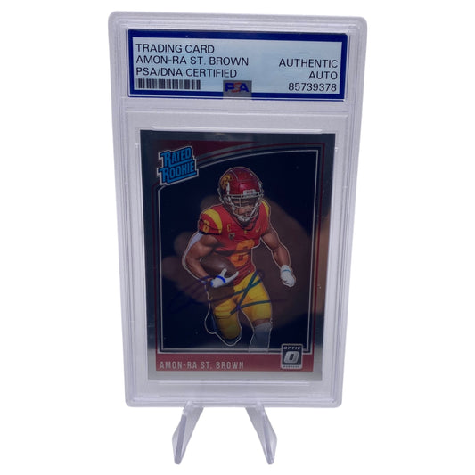 Amon-ra St. Brown Signed Detroit Lions 2021 Panini Chronicles Donruss Optic Rated Rookie Trading Card PSA/DNA Slabbed