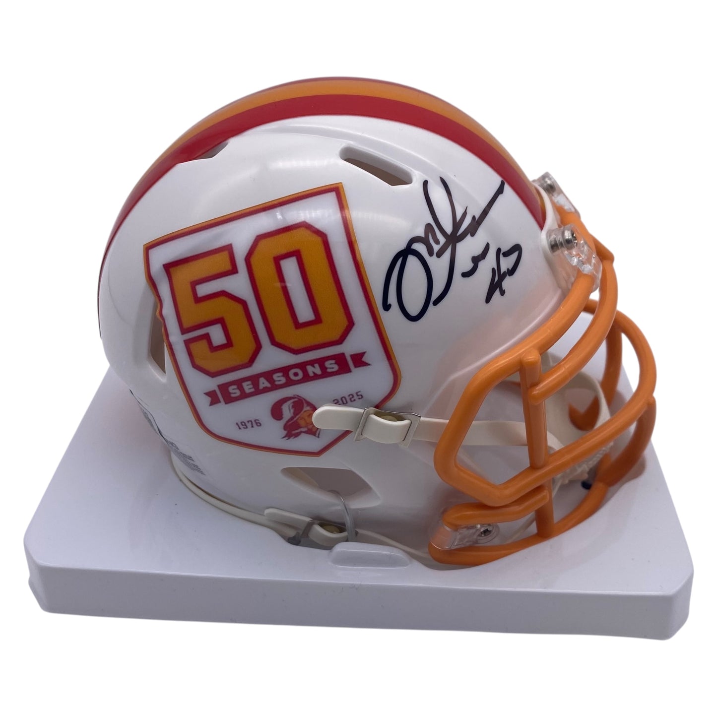 Mike Alstott Signed Tampa Bay Buccaneers 50th Anniversary Alternate Speed Mini Helmet