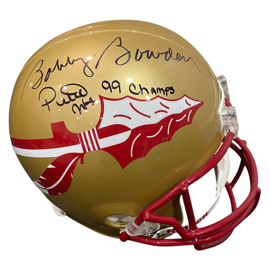 Coach Bobby Bowden and Peter Warrick 1999 National Champs Signed Florida State Seminoles Full Size Replica Football Helmet