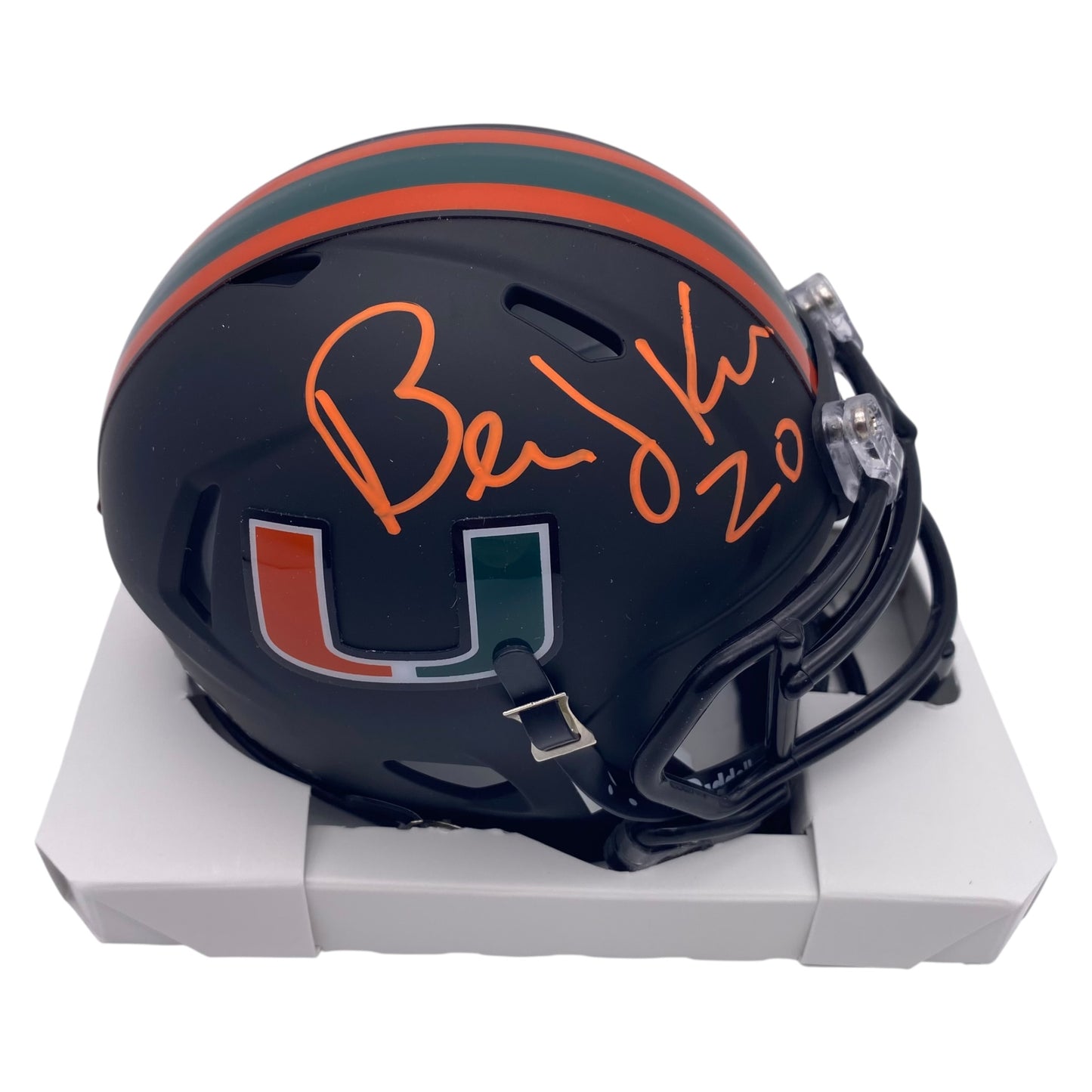 Bernie Kosar signed Miami Hurricanes Black "Miami Nights" Alternate Mini Helmet