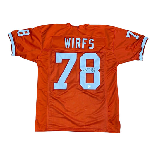 Tristan Wirfs signed orange #78 stitched jersey
