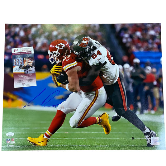 Lavonte David Signed Tampa Bay Buccaneers 16x20 Photo Tackling Travis Kelce