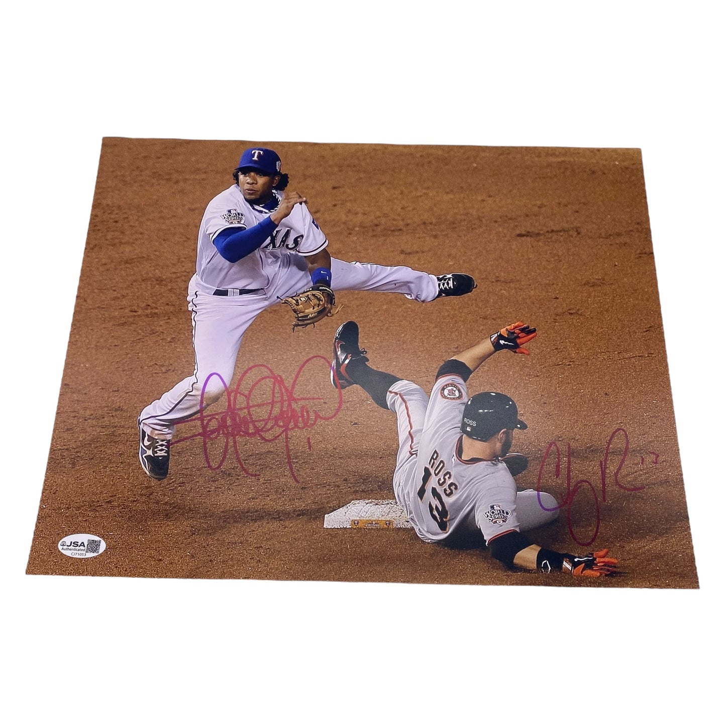 Elvis Andrus and Cody Ross Dual Signed Texas Rangers San Francisco Giants 2010 World Series 11x14 Photo