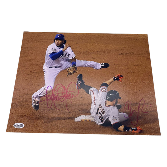 Elvis Andrus and Cody Ross Dual Signed Texas Rangers San Francisco Giants 2010 World Series 11x14 Photo