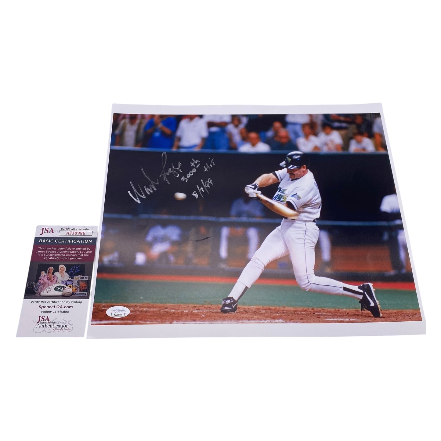 Wade Boggs Signed Tampa Bay Devil Rays 11x14 Photo 3000th Hit