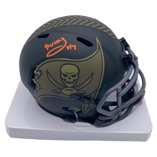 Bucky Irving Signed Tampa Bay Buccaneers 2025 Salute to Service Alternate Speed Mini Helmet