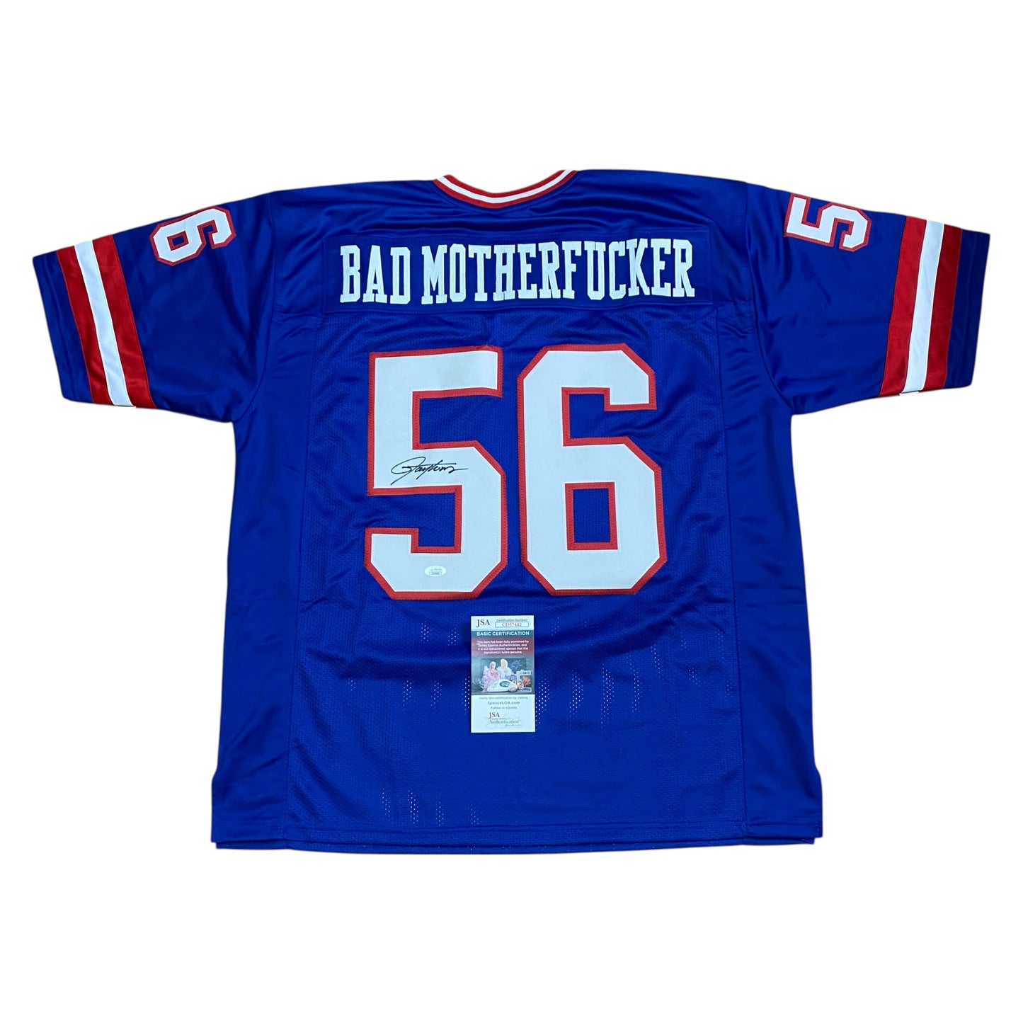 Lawrence Taylor "Bad Mother F---" Signed Blue #56 stitched jersey - New York Giants LB