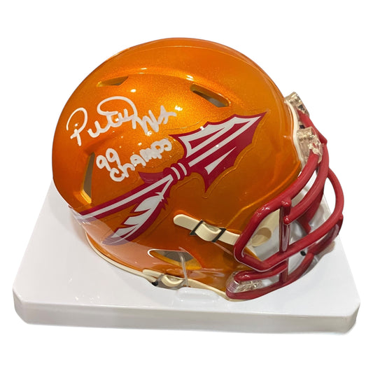 Peter Warrick 99 National Champions Signed Florida State Seminoles Flash Alternate Mini Football Helmet