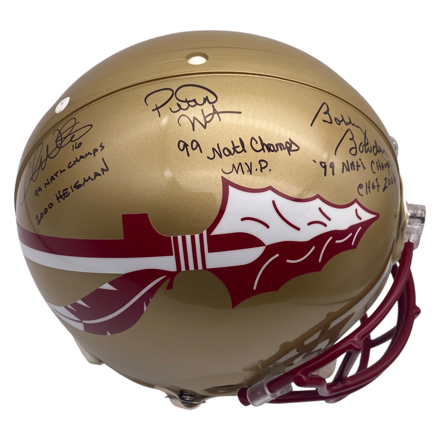 Coach Bobby Bowden Peter Warrick Chris Weinke Signed Florida State Seminoles Full Size Authentic Football Helmet 1999 National Champions