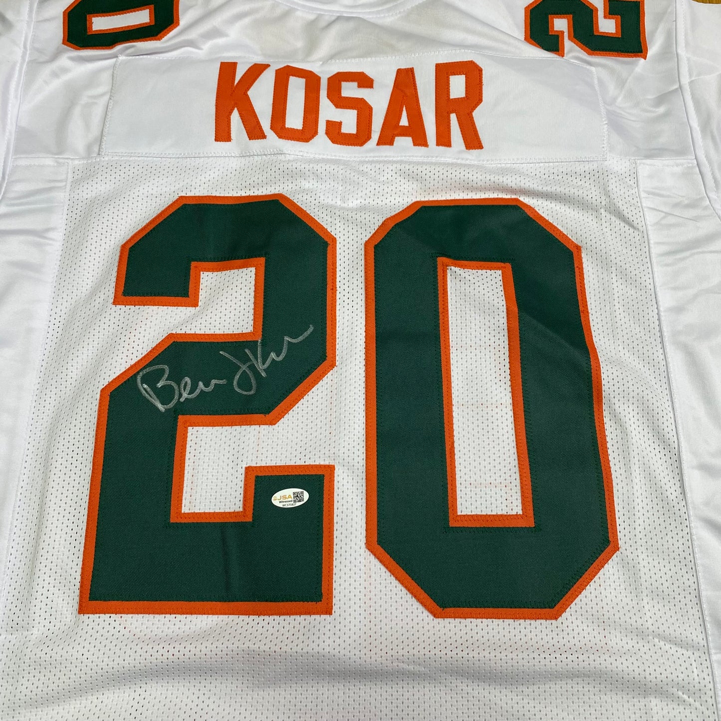 Bernie Kosar signed White #20 Stitched Jersey - Miami Hurricanes QB