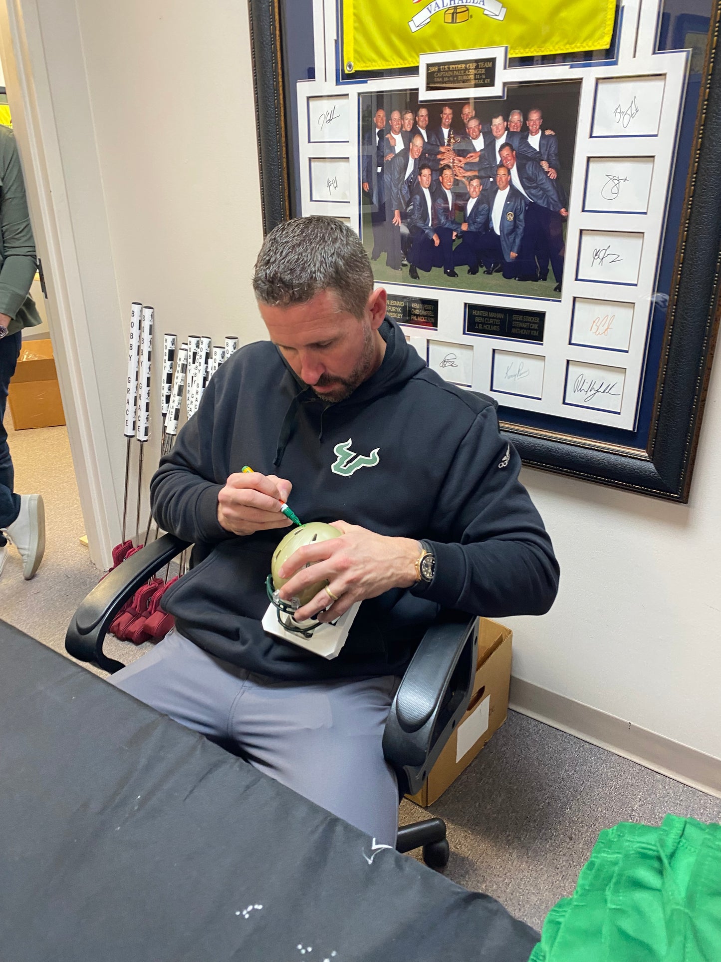 Brian Hartline Signed University of South Florida USF Bulls Gold Speed Mini Helmet